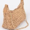 Faux Straw Zip Chain Shoulder Clutch – Mixed Metal Accents