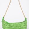 Faux Straw Zip Chain Shoulder Clutch – Mixed Metal Accents