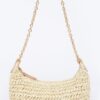 Faux Straw Zip Chain Shoulder Clutch – Mixed Metal Accents