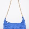 Faux Straw Zip Chain Shoulder Clutch – Mixed Metal Accents