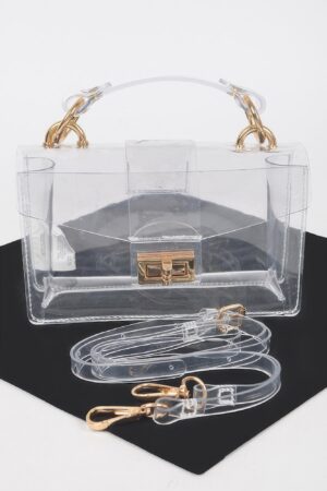 Clear PVC Top-Handle Shoulder Bag with Metal Accents