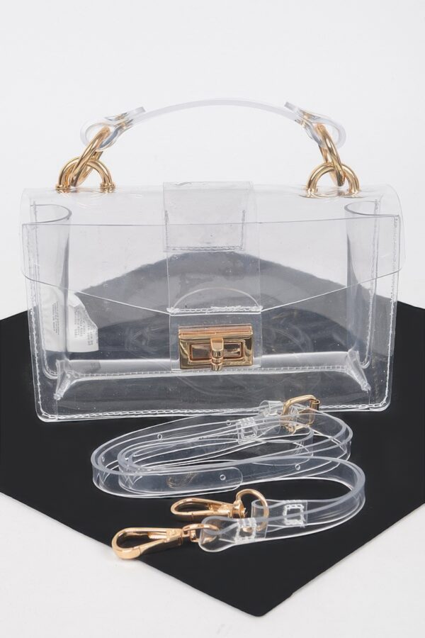 Clear PVC Top-Handle Shoulder Bag with Metal Accents