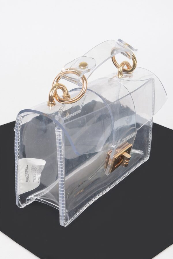 Clear PVC Top-Handle Shoulder Bag with Metal Accents