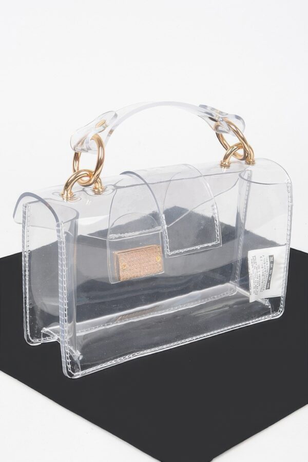 Clear PVC Top-Handle Shoulder Bag with Metal Accents