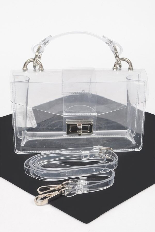 Clear PVC Top-Handle Shoulder Bag with Metal Accents