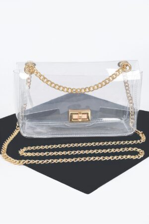 Transparent Flap Crossbody Bag with Metal Flap
