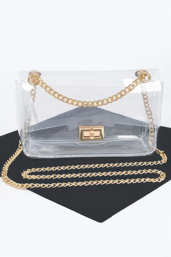 Transparent Flap Crossbody Bag with Metal Flap
