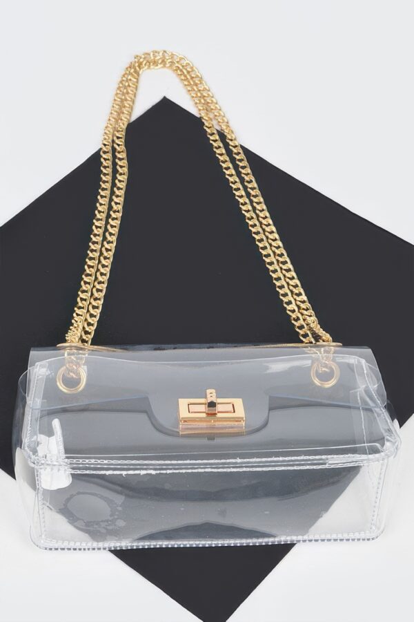 Transparent Flap Crossbody Bag with Metal Flap