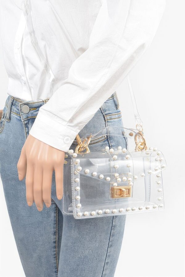 Transparent Clutch with Faux Pearl Handle