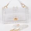 Transparent Clutch with Faux Pearl Handle – Clear Gold/Silver