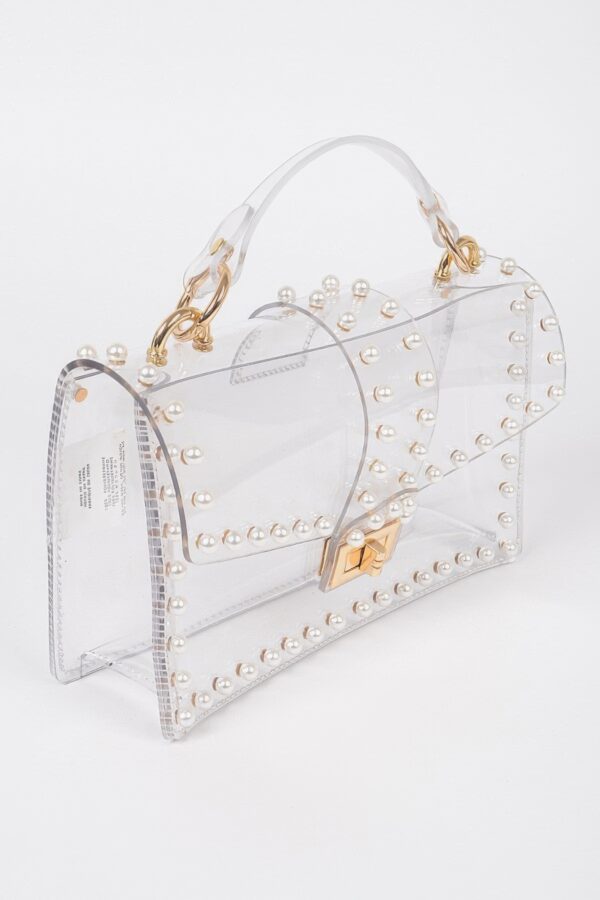 Transparent Clutch with Faux Pearl Handle – Clear Gold/Silver