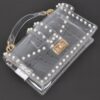 Transparent Clutch with Faux Pearl Handle – Clear Gold/Silver