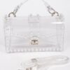 Transparent Clutch with Faux Pearl Handle – Clear Gold/Silver