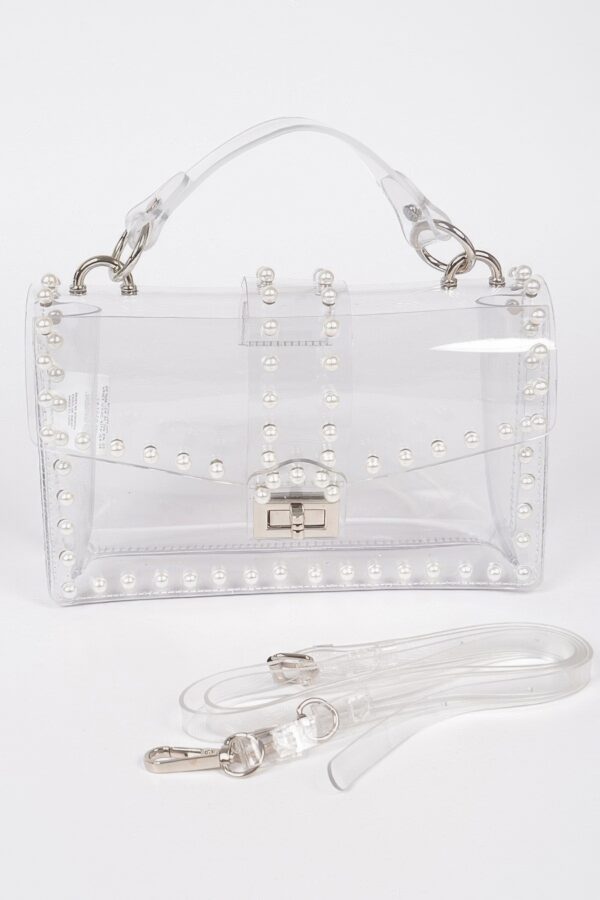 Transparent Clutch with Faux Pearl Handle – Clear Gold/Silver
