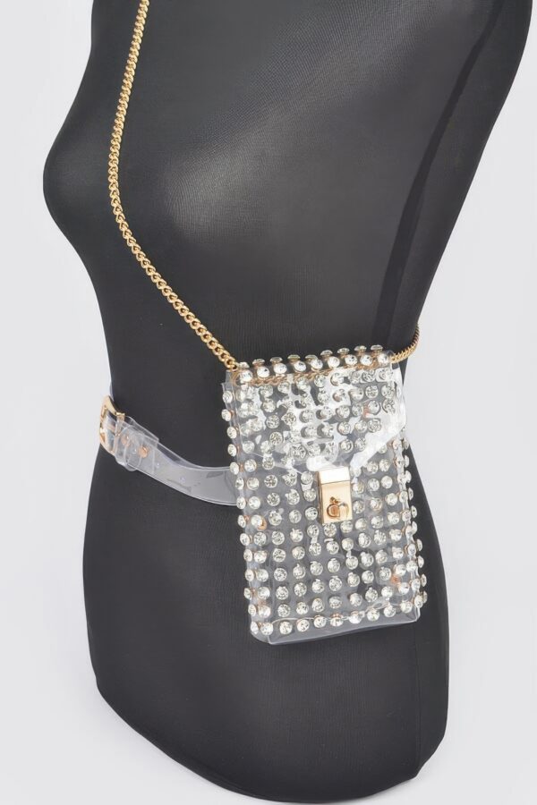 Clear Rhinestone PVC Belt Bag with Chain Accent