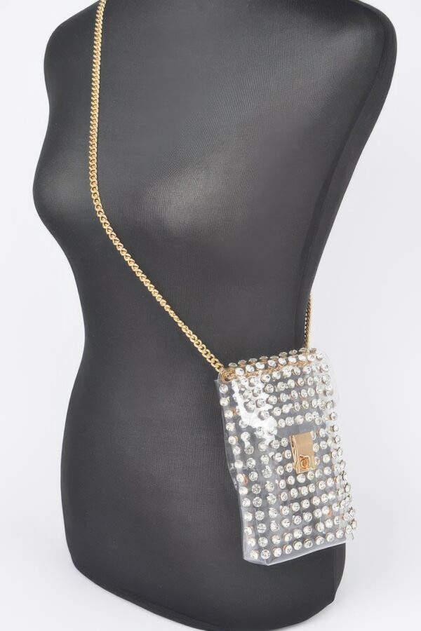 Clear Rhinestone PVC Belt Bag with Chain Accent