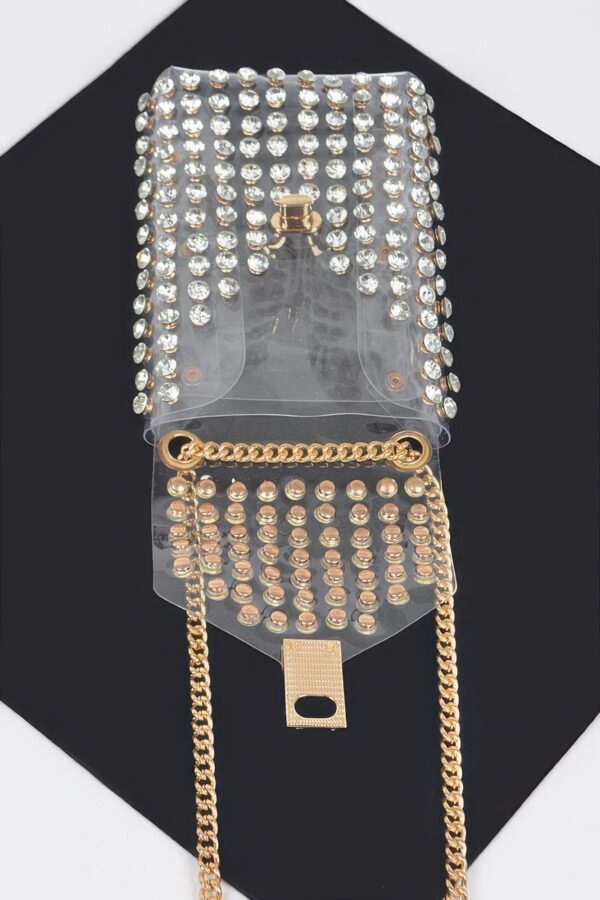 Clear Rhinestone PVC Belt Bag with Chain Accent