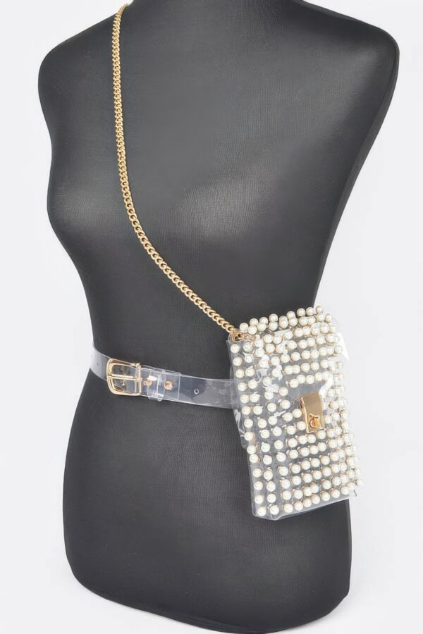 Clear Rhinestone PVC Belt Bag with Chain Accent