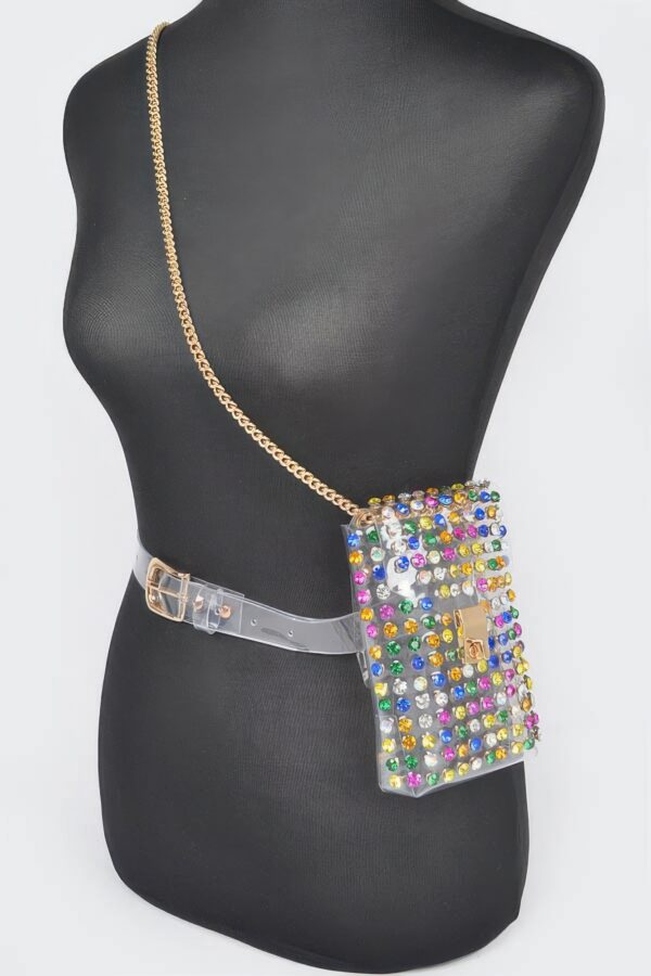 Clear Rhinestone PVC Belt Bag with Chain Accent