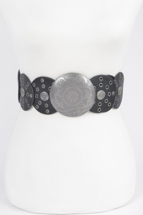 Round Buckle Faux Leather Western Belt with Multi Eyelets