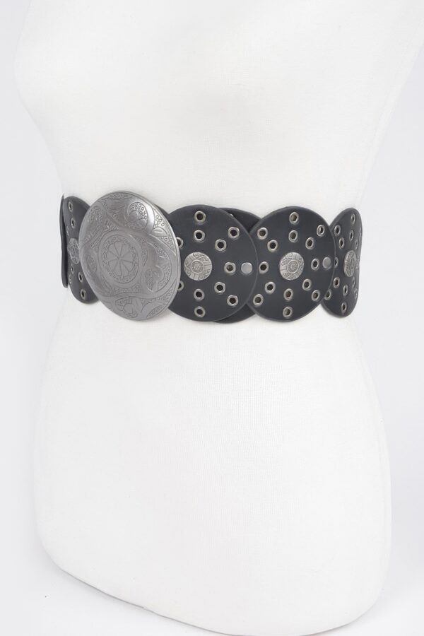 Round Buckle Faux Leather Western Belt with Multi Eyelets