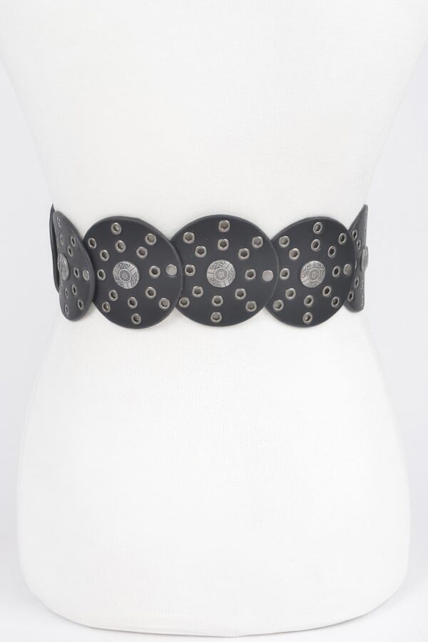 Round Buckle Faux Leather Western Belt with Multi Eyelets