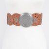 Round Buckle Faux Leather Western Belt with Multi Eyelets
