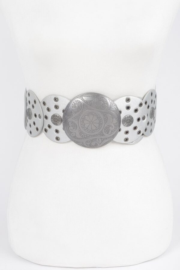 Round Buckle Faux Leather Western Belt with Multi Eyelets