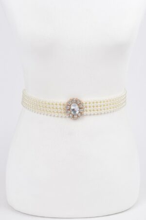 Faux Pearl Stretch Belt with Pearl Trim – Ivory