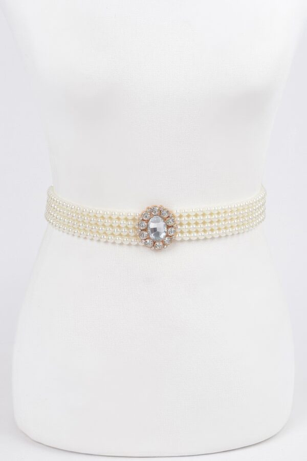 Faux Pearl Stretch Belt with Pearl Trim – Ivory