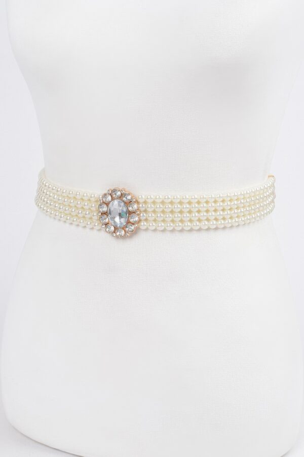 Faux Pearl Stretch Belt with Pearl Trim – Ivory