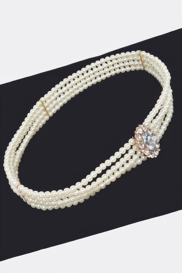 Faux Pearl Stretch Belt with Pearl Trim – Ivory