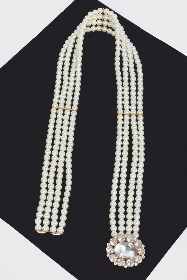 Faux Pearl Stretch Belt with Pearl Trim – Ivory