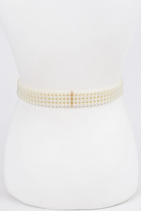 Faux Pearl Stretch Belt with Pearl Trim – Ivory