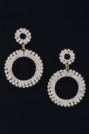 Rhinestone Round Dangle Earrings – Gold or Silver