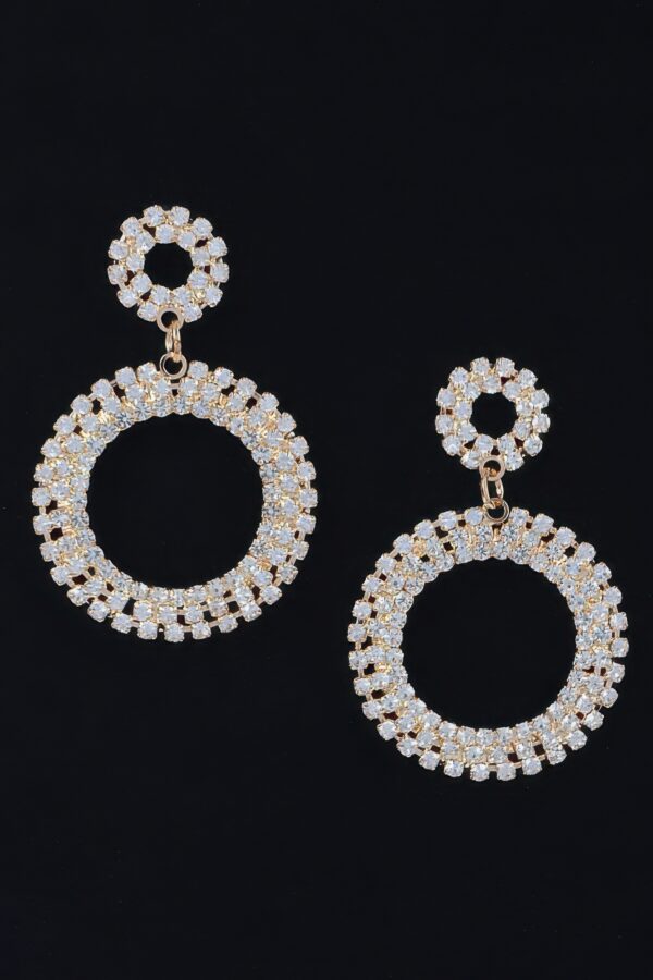 Rhinestone Round Dangle Earrings – Gold or Silver