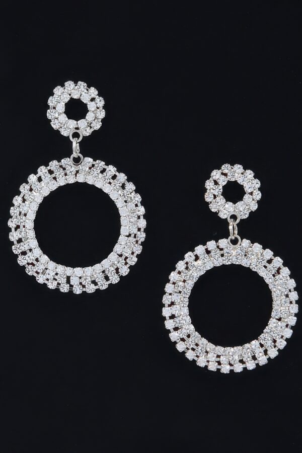 Rhinestone Round Dangle Earrings – Gold or Silver