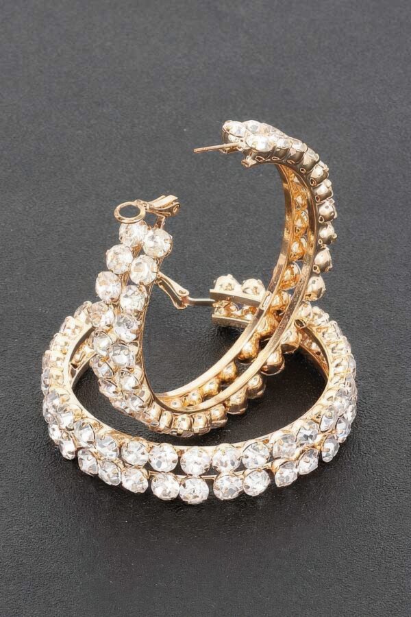 Double-Layer Rhinestone Hoop Earrings – Gold/Silver