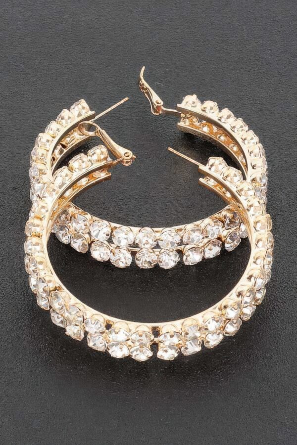 Double-Layer Rhinestone Hoop Earrings – Gold/Silver