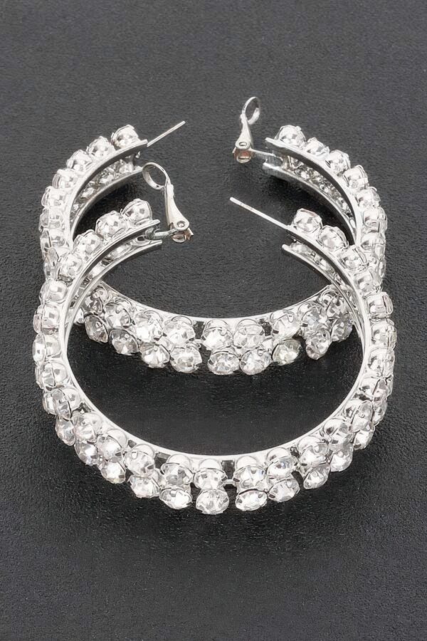 Double-Layer Rhinestone Hoop Earrings – Gold/Silver