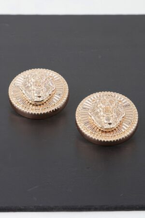 Grand Lion Emblem Earrings – Polished Metal Studs