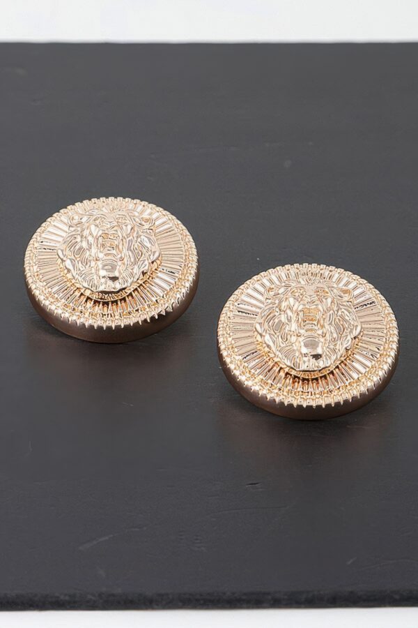Grand Lion Emblem Earrings – Polished Metal Studs