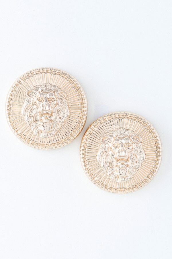 Grand Lion Emblem Earrings – Polished Metal Studs
