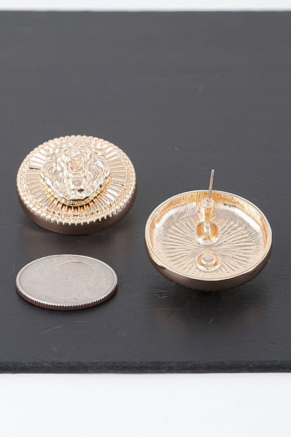 Grand Lion Emblem Earrings – Polished Metal Studs