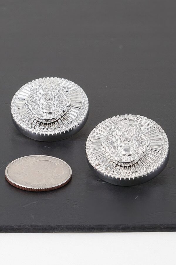 Grand Lion Emblem Earrings – Polished Metal Studs