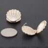 Jeweled Clam Shell Stud Earrings – Gold with Clear Jewels