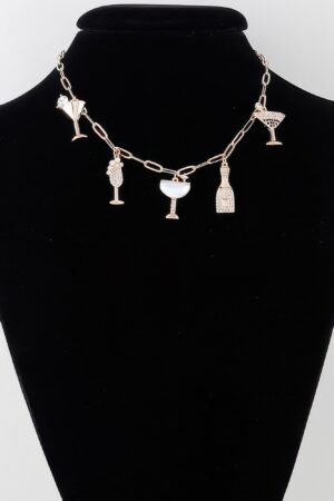 Party Drinks Charm Necklace – Gold with Clear Jewels
