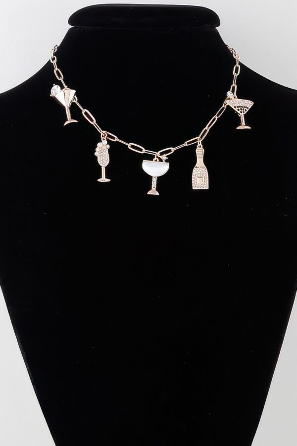 Party Drinks Charm Necklace – Gold with Clear Jewels