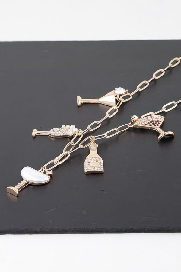 Party Drinks Charm Necklace – Gold with Clear Jewels