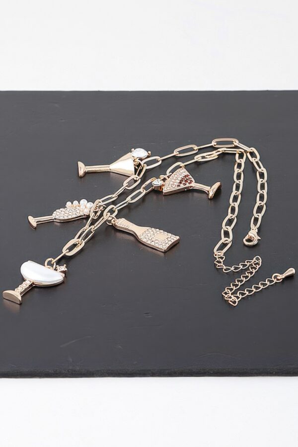 Party Drinks Charm Necklace – Gold with Clear Jewels